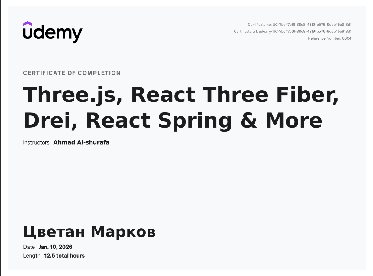 Advanced THREE.JS Certificate